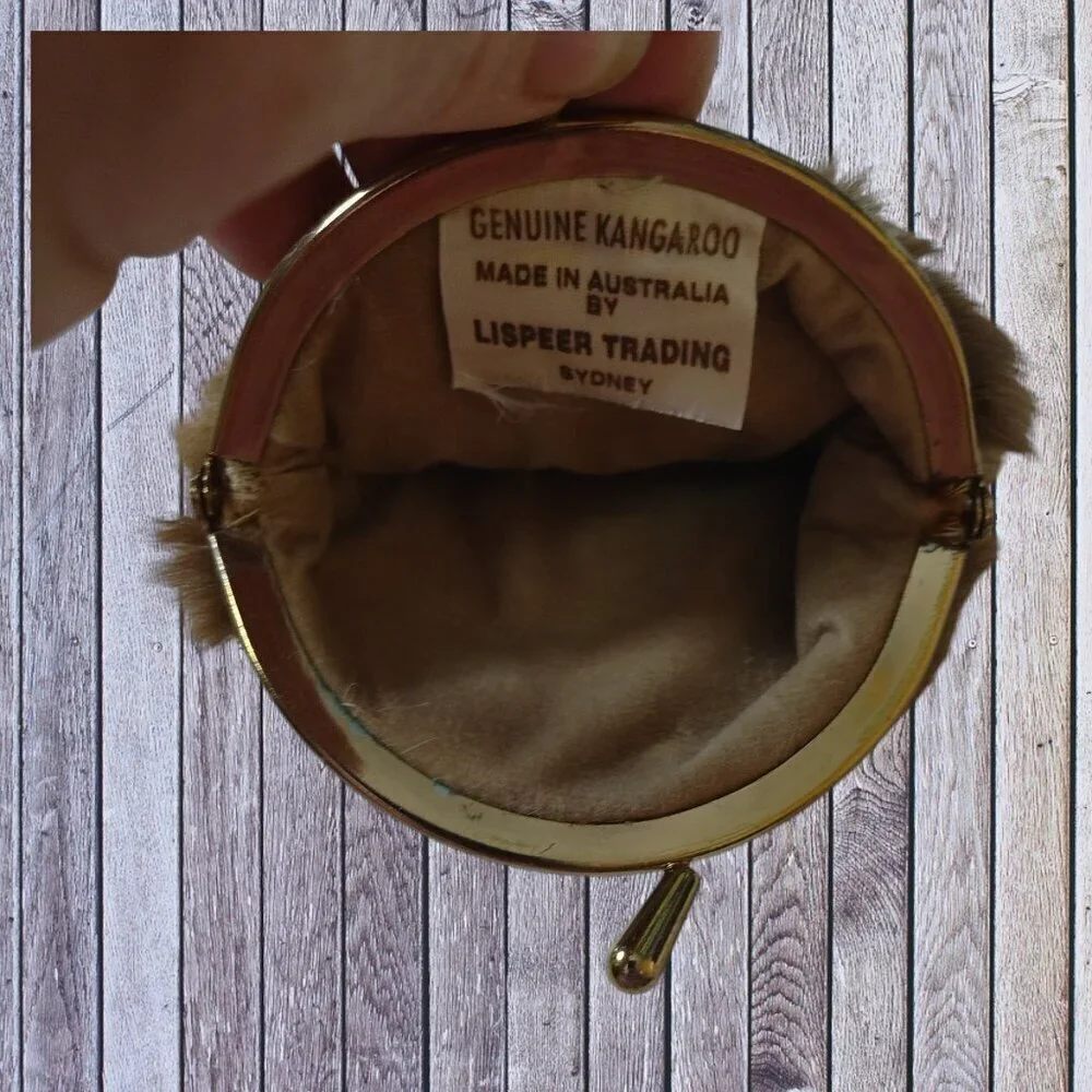 Genuine Kangaroo Lispeer Trading Co. Brown Kiss Lock Change Purse Vintage